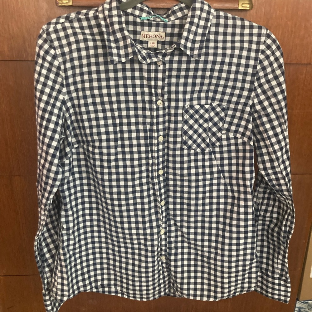 Navy Plaid Long Sleeve Button Down Shirt
